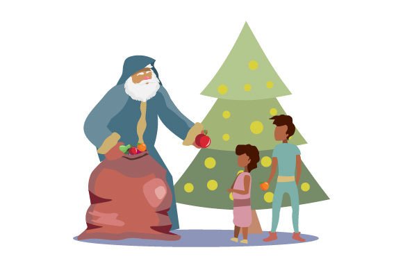 Download Old World Santa Claus Gifting Fruits to Children - Premium Resources