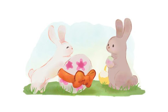 Download Two Bunnies Gifting Eggs - Watercolor - Premium Resources
