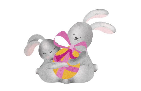 Download Two Bunnies Gifting Eggs - Watercolor - Premium Resources