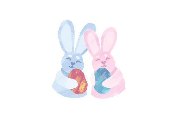 Download Two Bunnies Gifting Eggs - Watercolor - Premium Resources